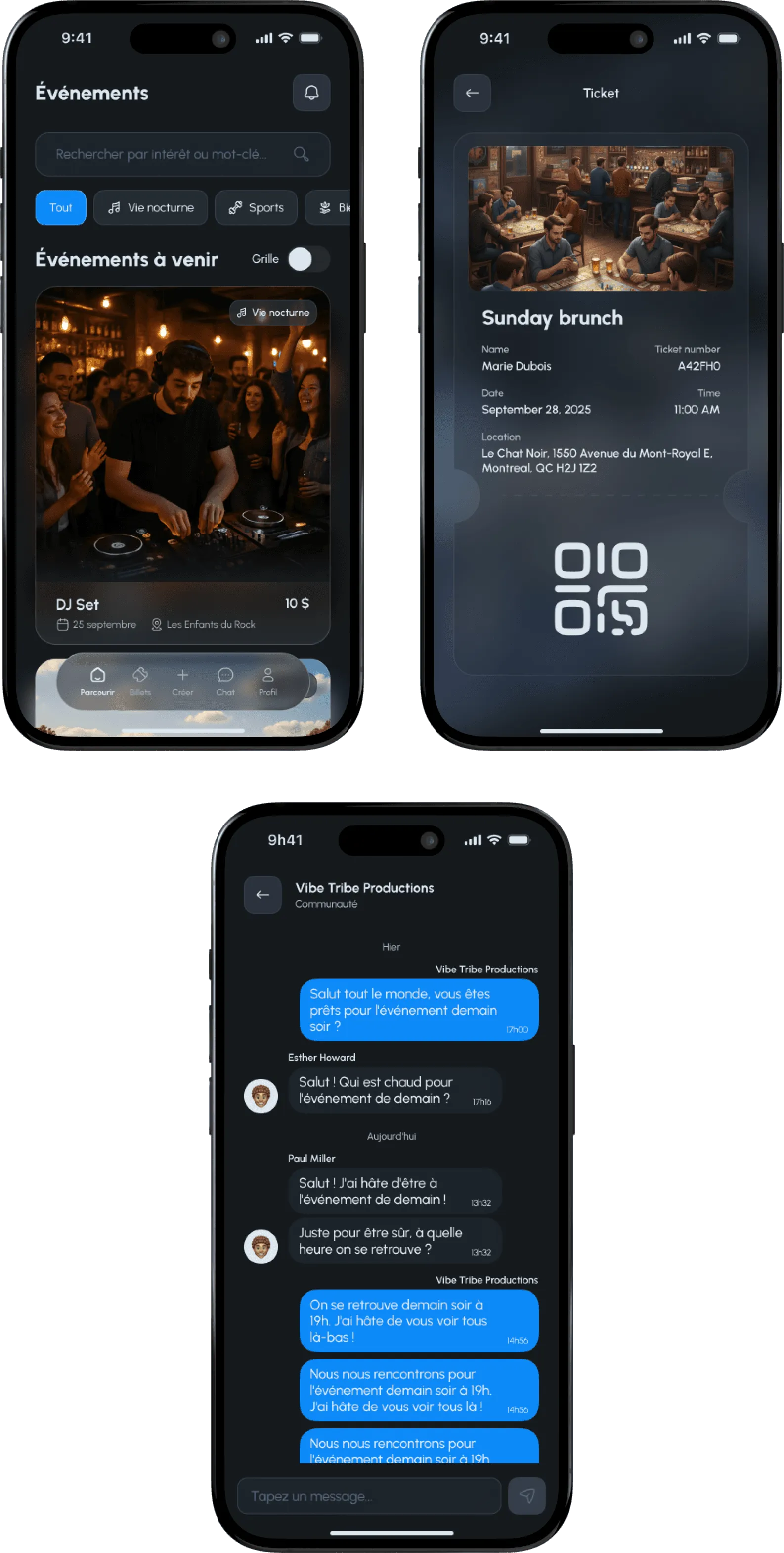Écrans de l’application Aurea Event