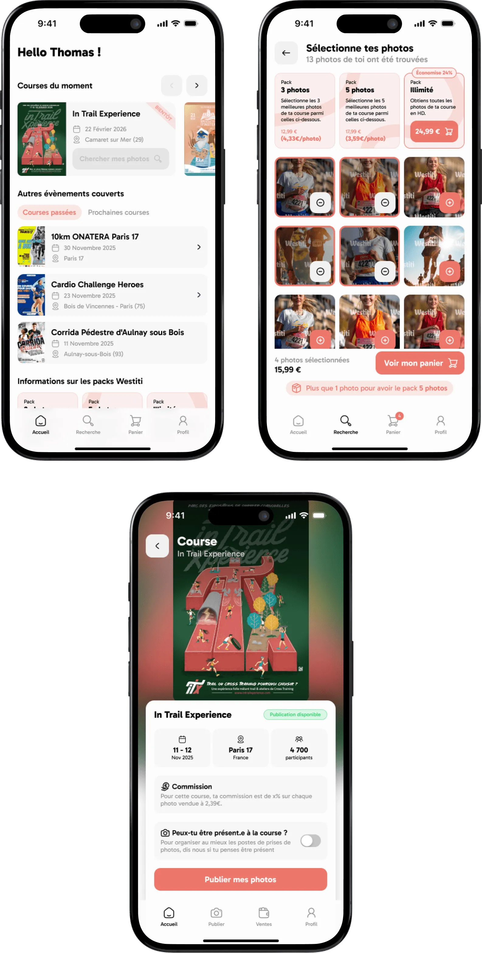 Écrans de l’application Westiti