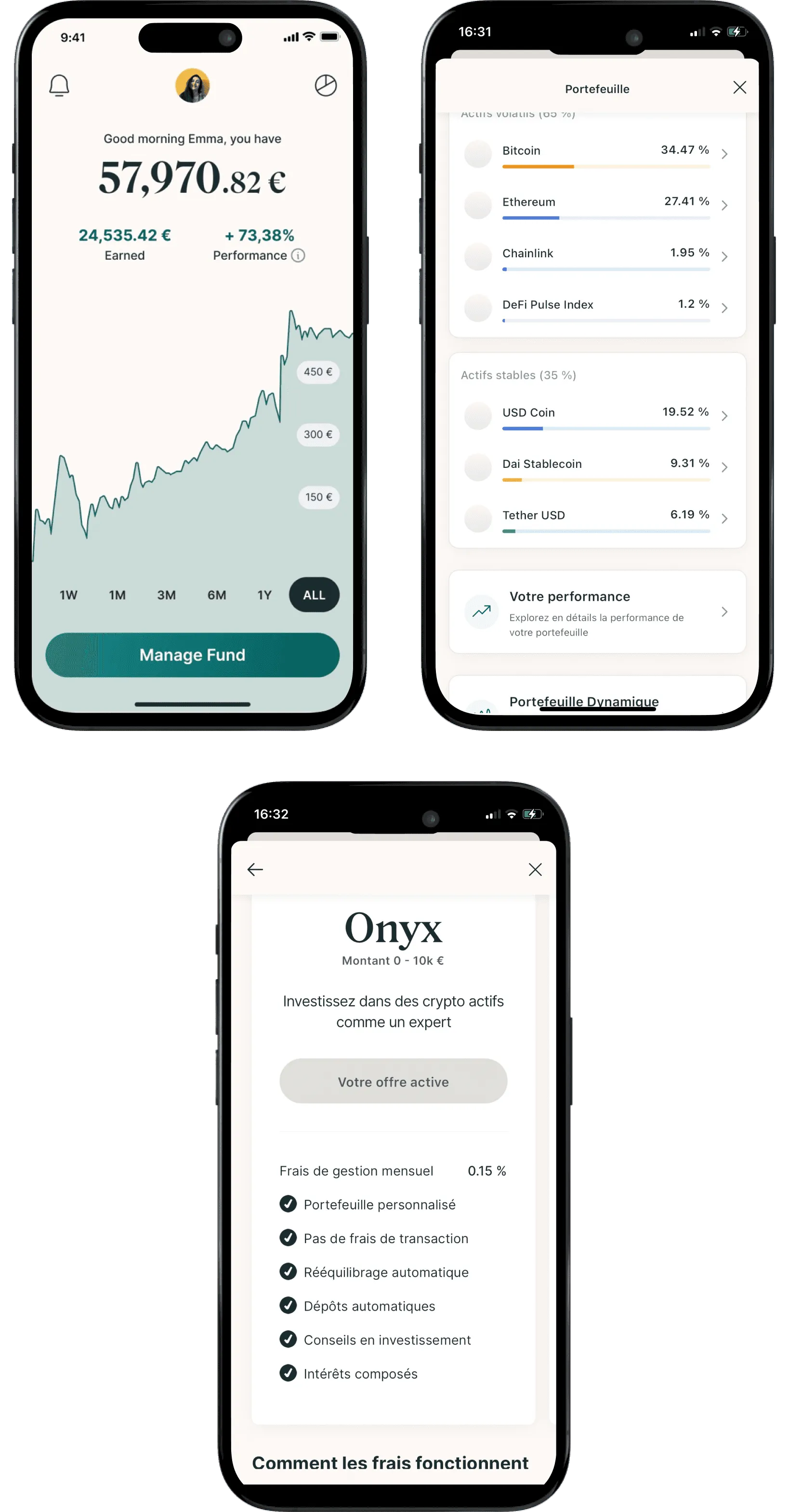 Écrans de l’application CryptoSimple